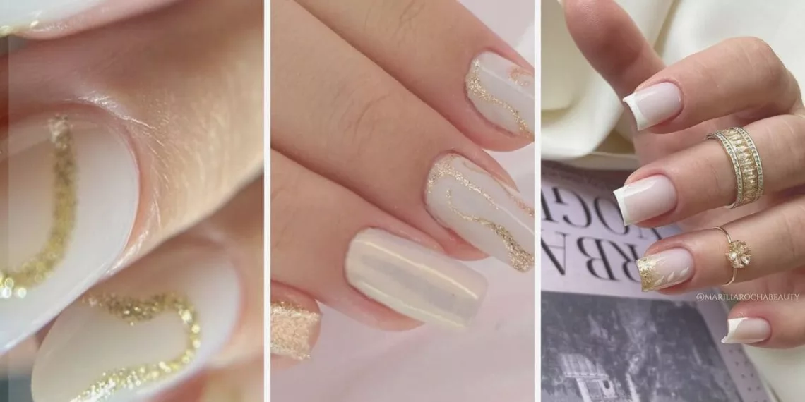 unhas branco dourado cp