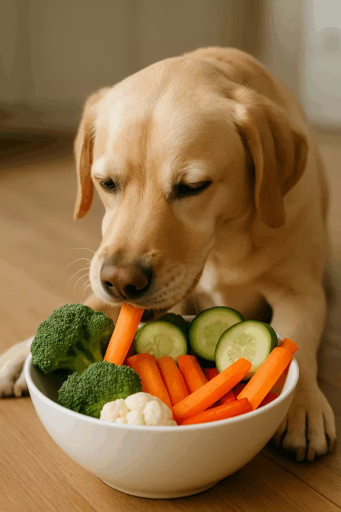 20250702 2153 Cachorro Comendo Legumes simple compose 01jz6wc2hverb8thrmcvxct7kv - O Que Vai no Potinho Também Vai no Coração: Como Alimentar Seu Pet com Amor e Cuidado
