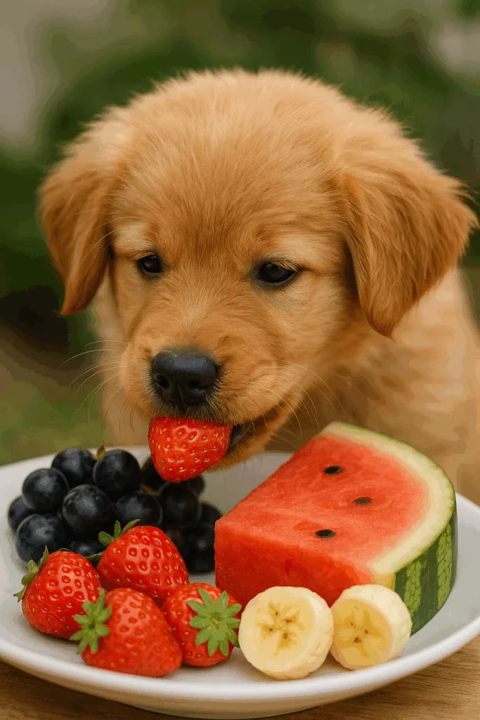 20250702 2200 Cachorro Comendo Frutas simple compose 01jz6wq1gtegh8n8h8zy936n69 - O Que Vai no Potinho Também Vai no Coração: Como Alimentar Seu Pet com Amor e Cuidado
